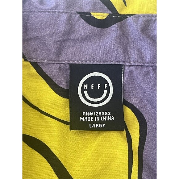 NEFF Men's Daily Button Up Smiley Face Purple Yellow Size Large - Picture 4 of 7